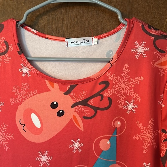 Red reindeer snowflake long sleeve Christmas dress - size large - Picture 2 of 3